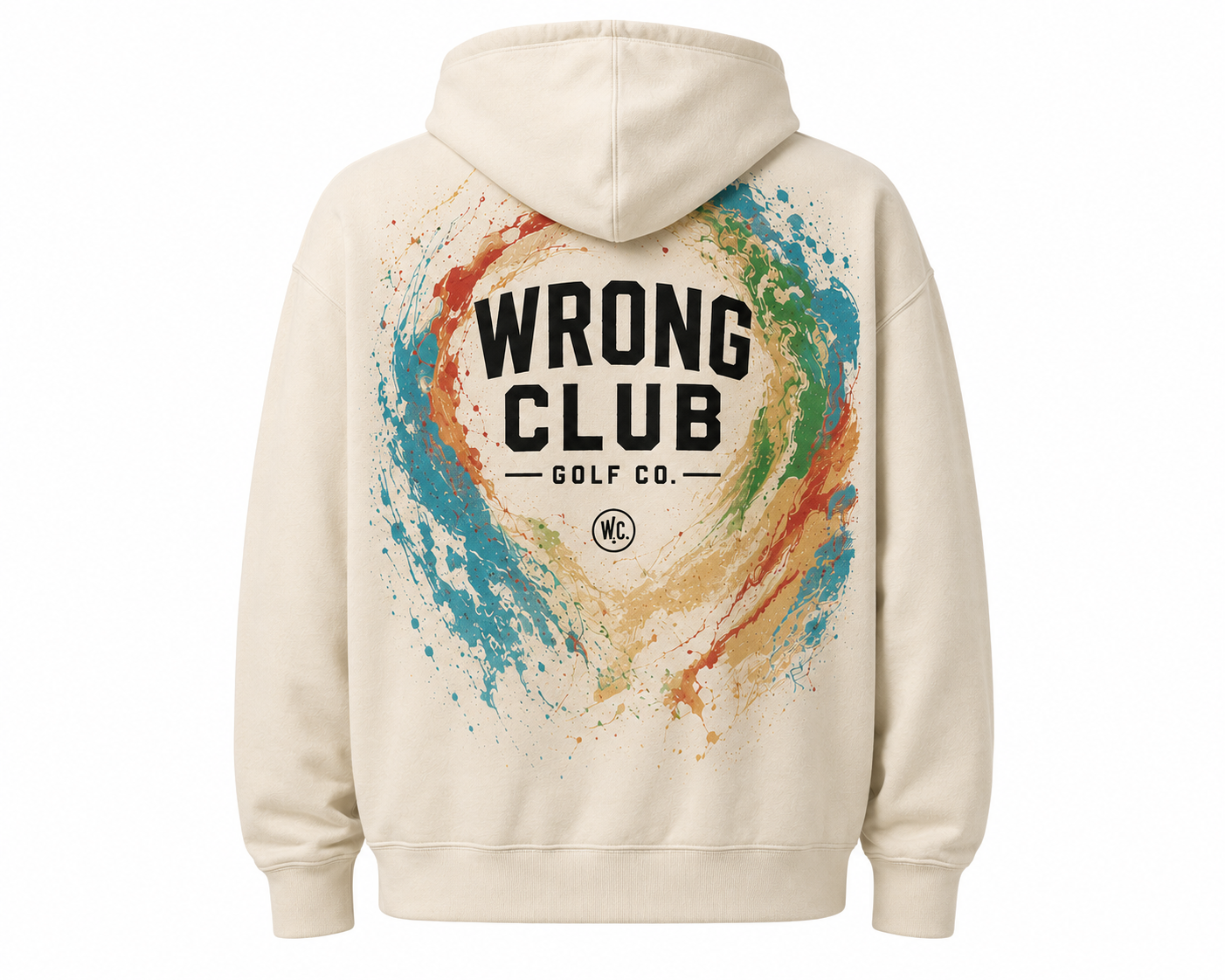 Back of the bone Wrong Club Swirl Hoodie with a colorful paint swirl and large black logo